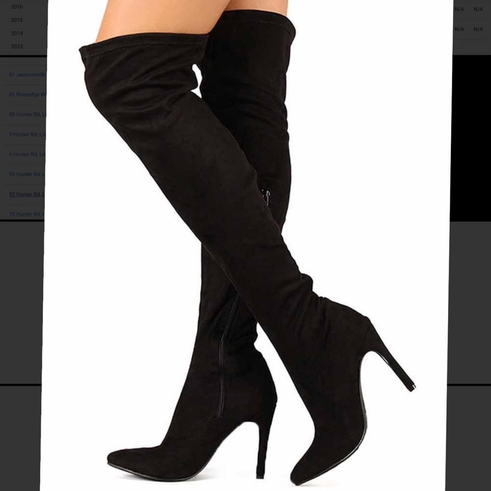 Breckelle's Faux Suede Pointy Heel Thigh High Boot